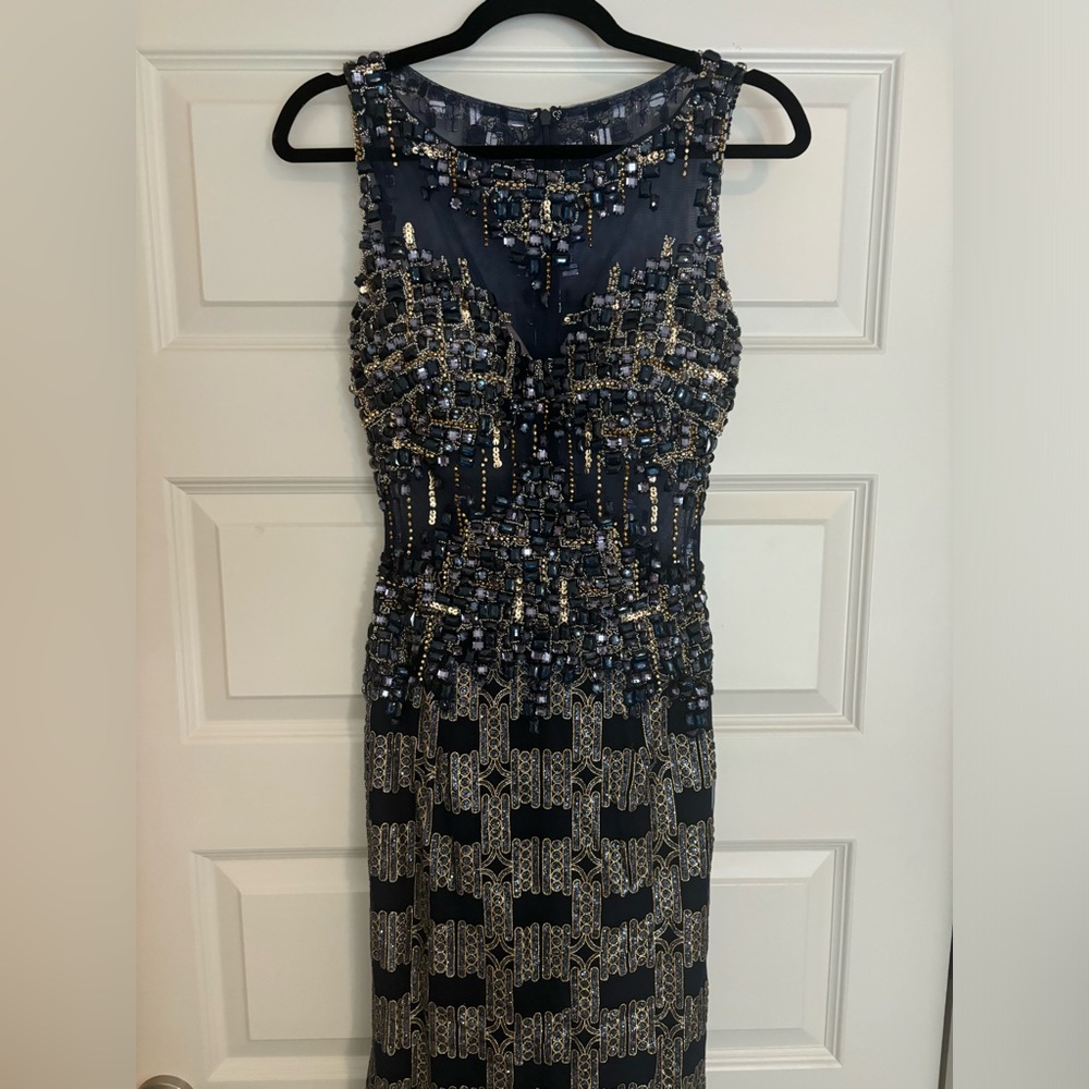 Custom navy and gold formal/prom dress! Approximately size 6-8